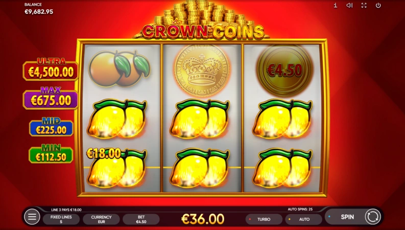 Crown Coins demo play session on desktop