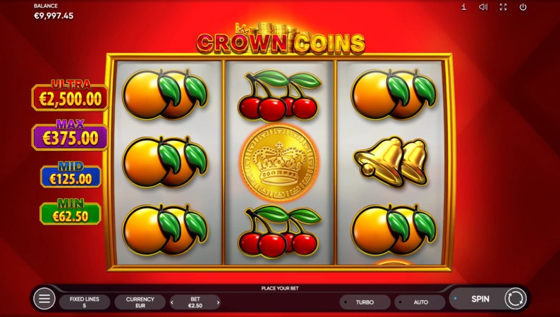 Crown Coins slot main game screen by Endorphina